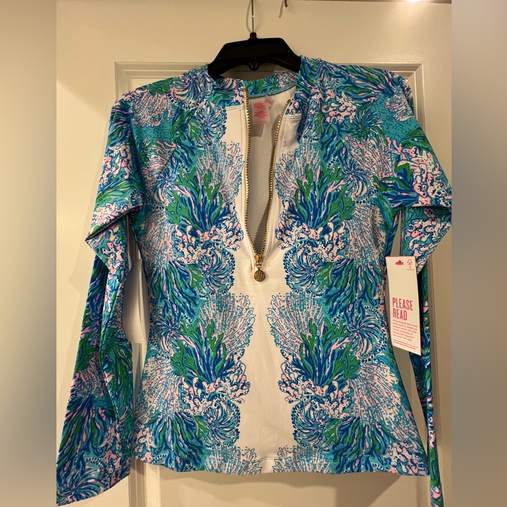 Lilly Pulitzer Nayte Rashguard Swim Top NWT las olas aqua